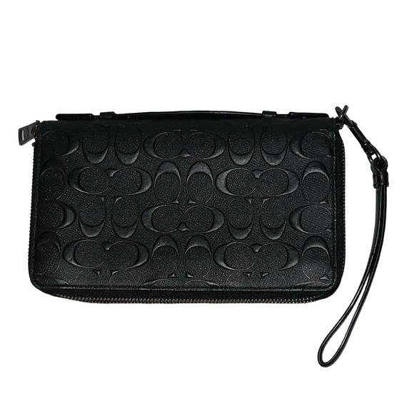 Coach Black Signature Embossed Double Zip Travel Organizer Wallet - Picture 1 of 7